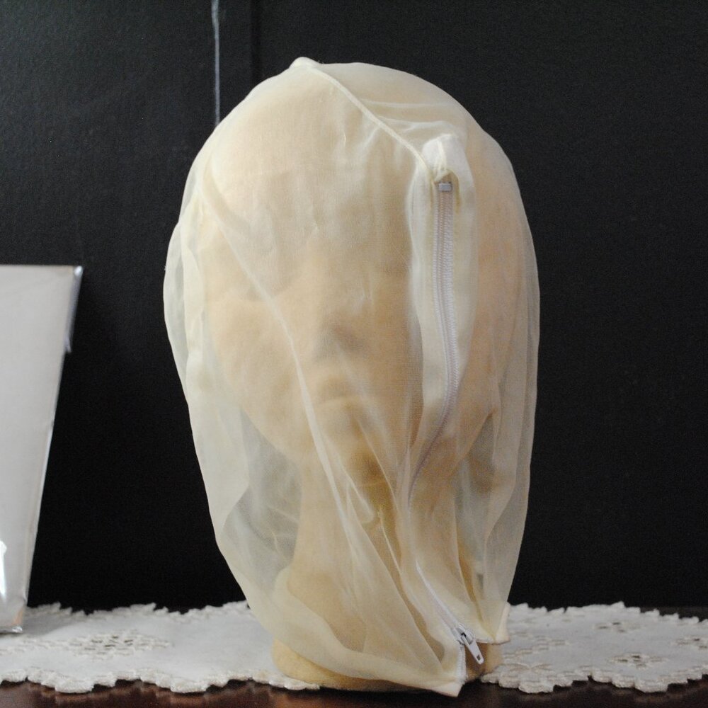Vintage Betty Dain Creations Yellow Chiffon Makeup Head Zip-up Protector Hood